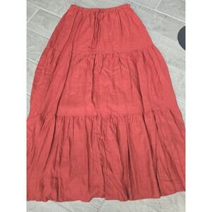 Better Together Linen Blend Tiered Maxi Skirt Rust Orange Elastic Waist Medium